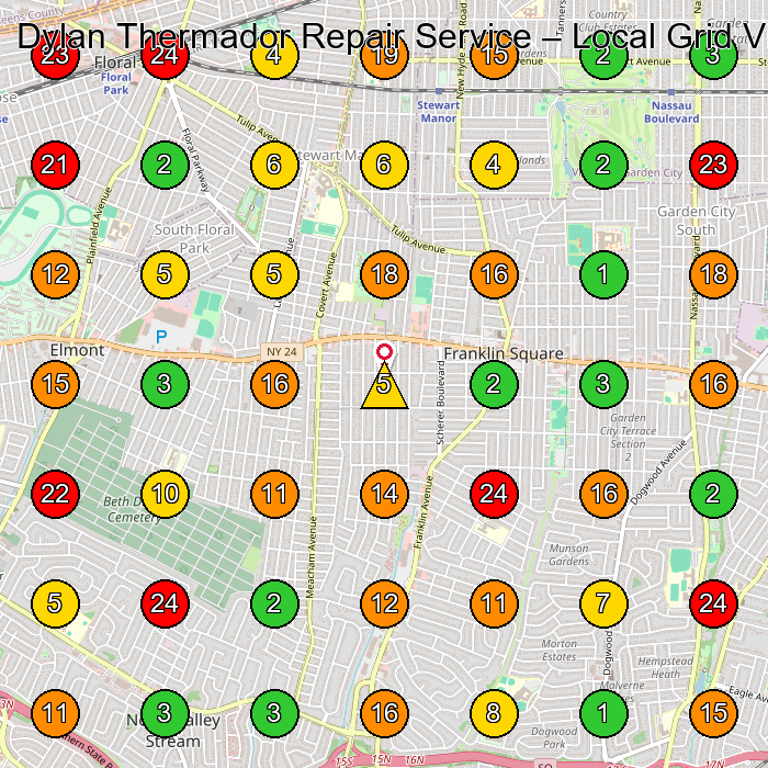 Dylan Thermador Repair Service Small Appliance Repair Service GeoGrid ranking map for Elmont NY